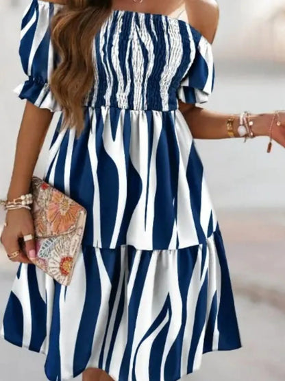 Off Shoulder Smocked Summer Dress - Tigbul's Variety Fashion Shop