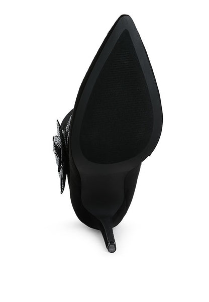 Yarrow Rhinestones Petal Detail Boots - Tigbul's Variety Fashion Shop