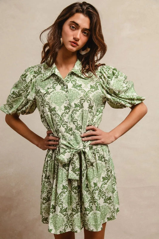BiBi Tied Floral Short Sleeve Mini Shirt Dress - Tigbul's Variety Fashion Shop