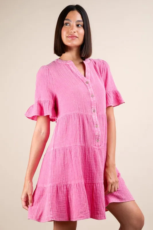 Pink Plus Size Mineral Washed Woven Mini Dress - Tigbul's Variety Fashion Shop