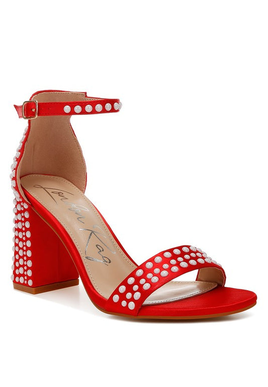 Klebba Pearls Embellished Satin Sandals - Tigbul's Variety Fashion Shop