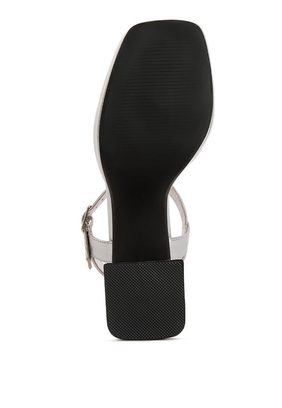 Lofty Metallic Faux Leather Block Heel Sandals - Tigbuls Variety Fashion