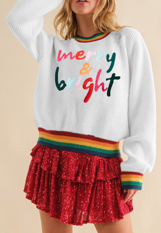 MERRY & BRIGHT Ribbed Round Neck Sweater - Tigbul's Variety Fashion Shop