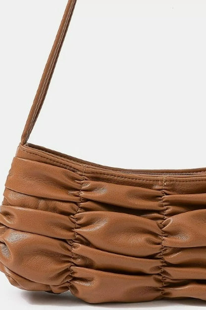 Fame Segmented Pleated Faux Leather Hand Bag - Tigbul's Variety Fashion Shop