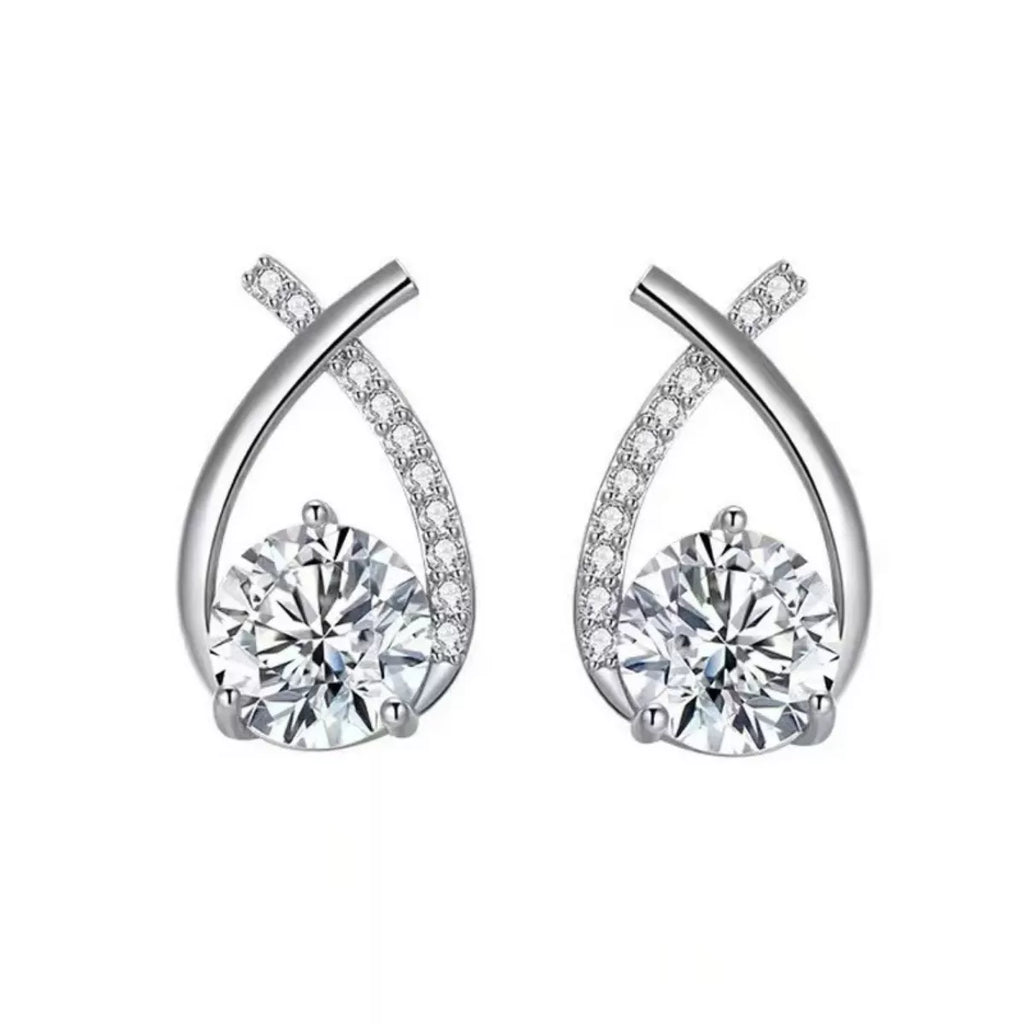 1-carat moissanite teardrop earrings pair in sterling silver with pavé halo