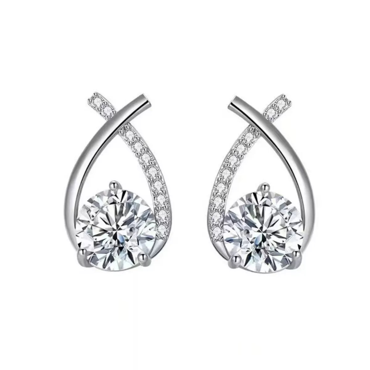 1-carat moissanite teardrop earrings pair in sterling silver with pavé halo
