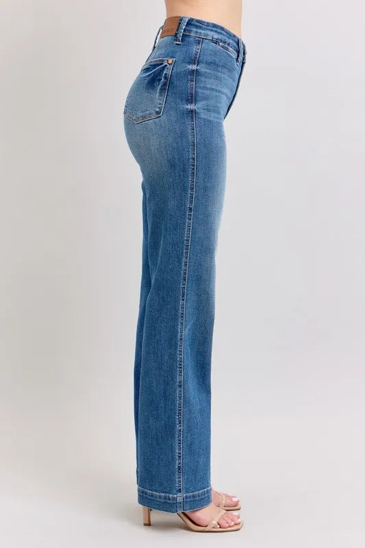 Judy Blue Full Size High Waist Contrast Thread Straight Plus Size - Tigbul's Variety Fashion Shop