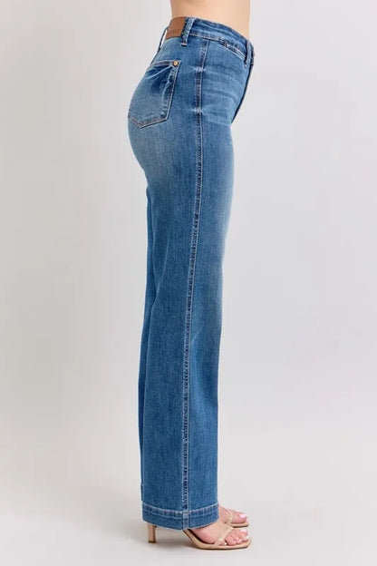 Judy Blue Full Size High Waist Contrast Thread Straight Plus Size - Tigbul's Variety Fashion Shop