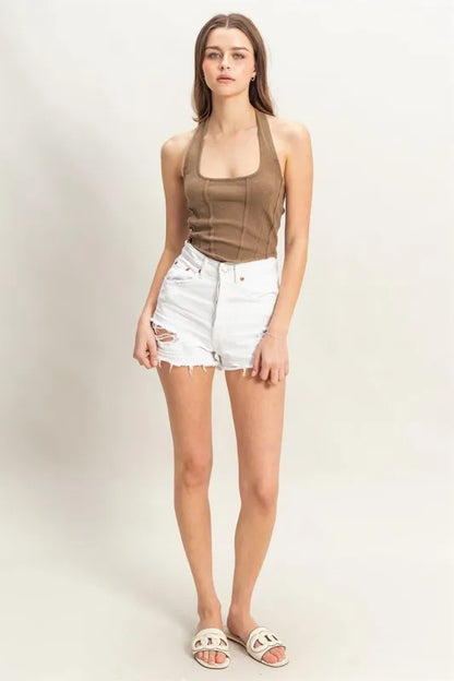 Mineral Wash Halter Neck Everyday Top - Tigbul's Variety Fashion Shop