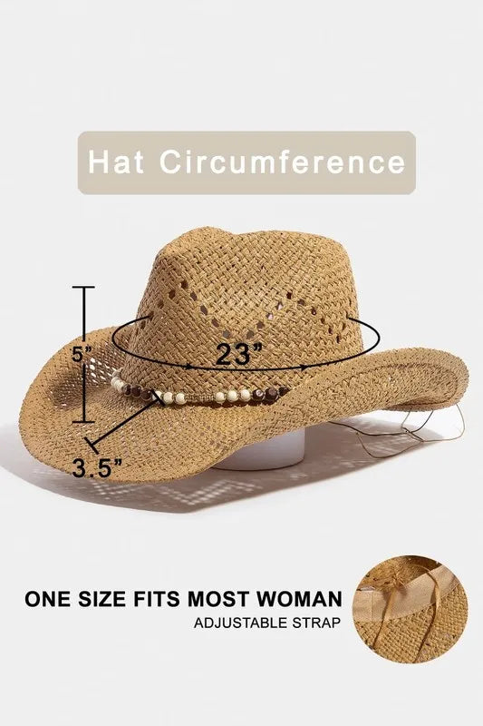 Fame Mixed Beaded Strap Western Fedora Straw Hat - Tigbul's Variety Fashion Shop
