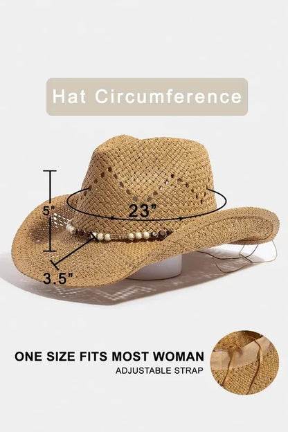 Fame Mixed Beaded Strap Western Fedora Straw Hat - Tigbul's Variety Fashion Shop