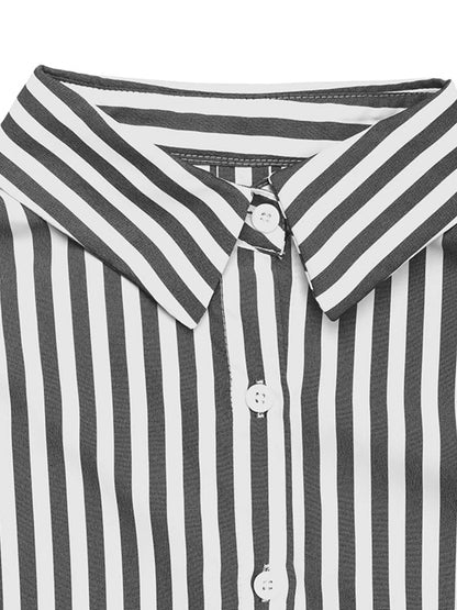 Striped Oversized Button-Up Shirt - Tigbul's Variety Fashion Shop