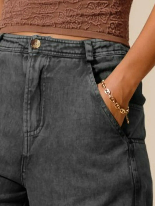 SO ME Mineral Washed Mid Rise Barrel Shape Pants - Tigbul's Variety Fashion Shop