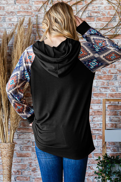 Heimish Half Button Printed Long Sleeve Hooded Top - Tigbul's Variety Fashion Shop