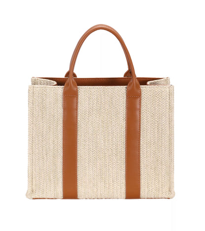 David Jones Square Woven Tote Handbag - Tigbul's Variety Fashion Shop