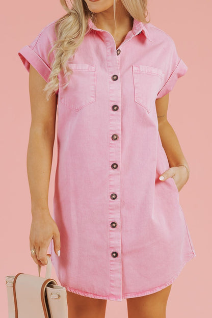 Button Down Short Sleeve Denim Dress - Tigbul's Variety Fashion Shop
