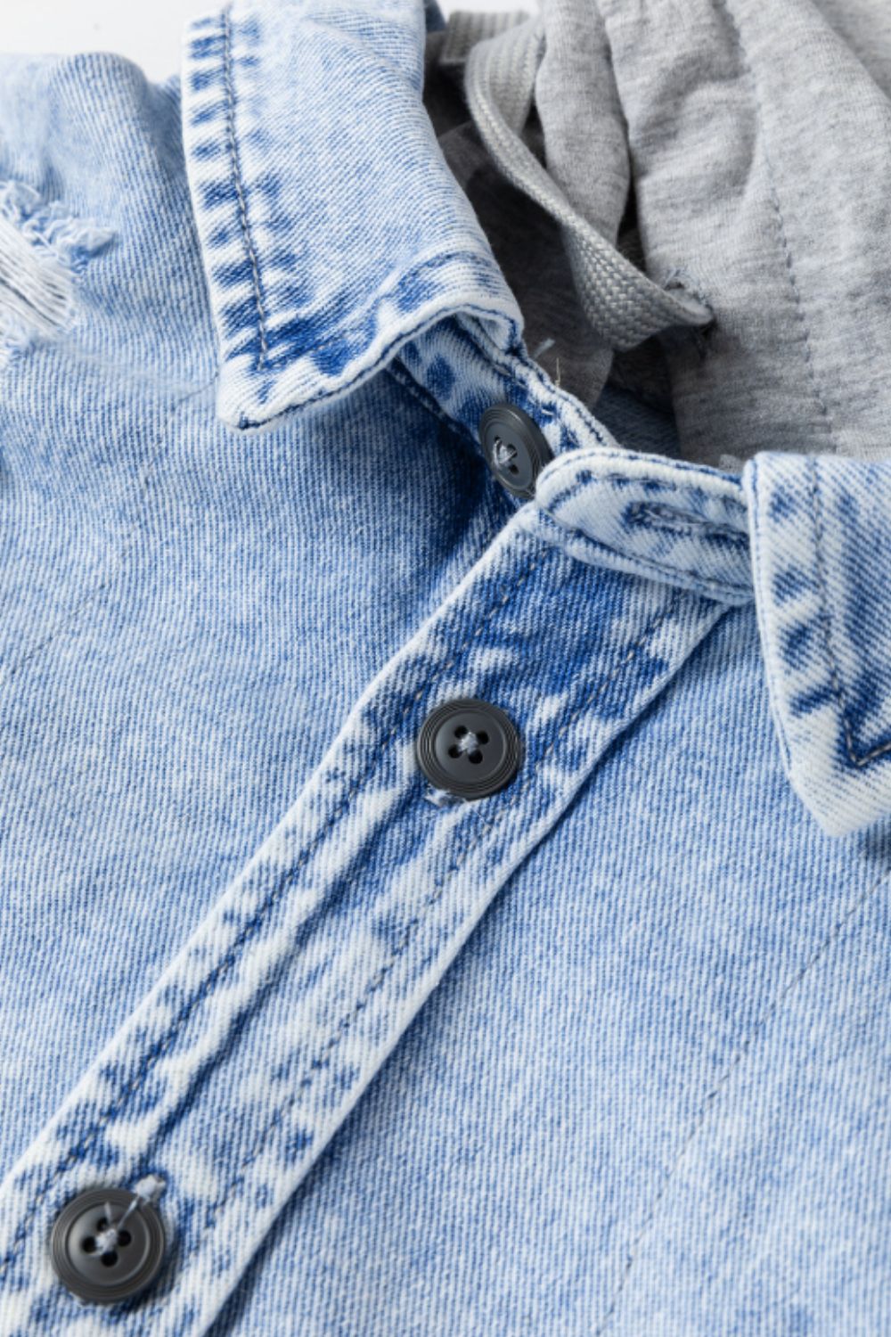 Distressed Button Up Hooded Denim Jacket with Pockets - Tigbul's Variety Fashion Shop