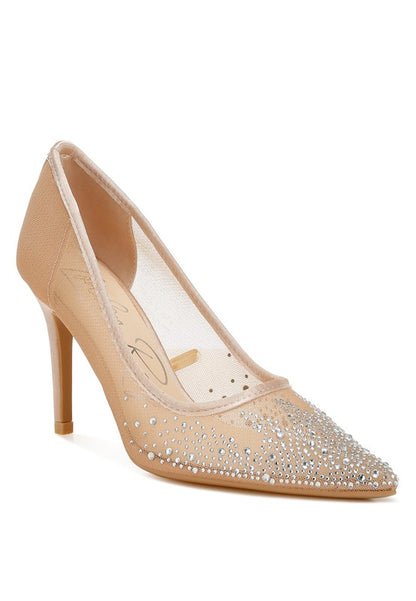 High Ball Mesh Rhinestone Stiletto Pumps - Tigbul's Variety Fashion Shop