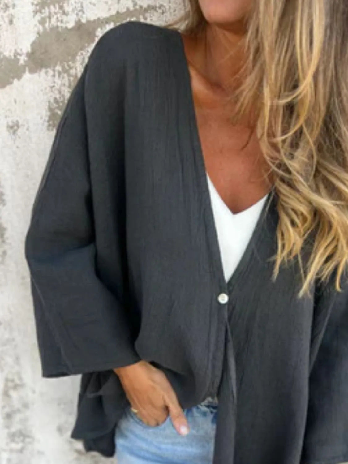 Full Size One Button Long Sleeve Shirt - Tigbul's Variety Fashion Shop