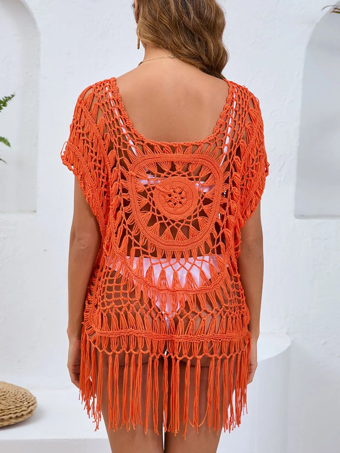 Fringe Round Neck Crochet Cover-Up - Tigbul's Variety Fashion Shop