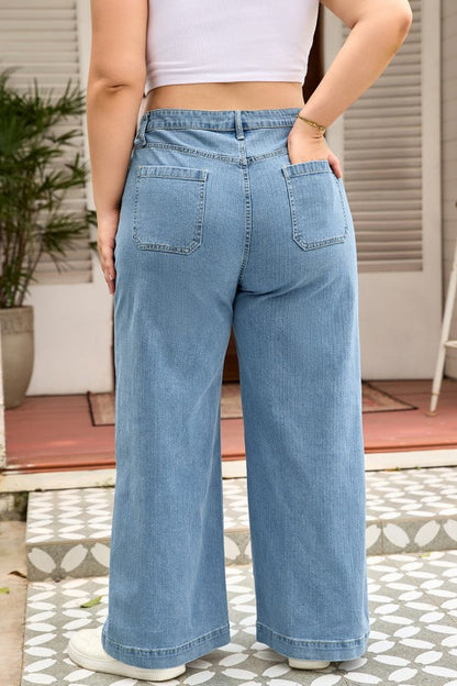 Plus Size Denim Textured Patch Pocket Jeans - Tigbul's Variety Fashion Shop