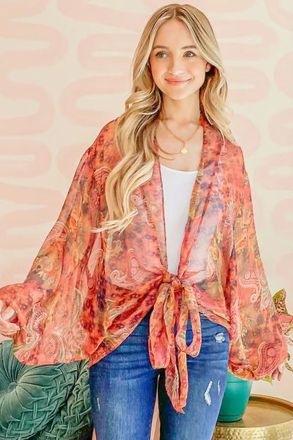 And The Why Front Tie Knot Oversized Print Top - Tigbul's Variety Fashion Shop