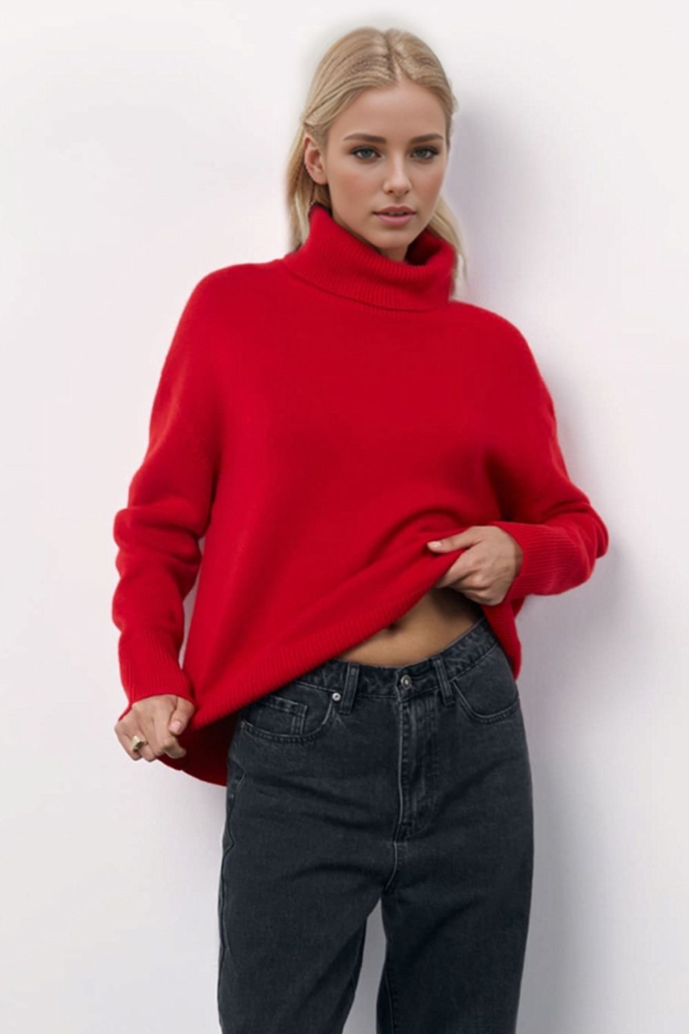 Basic Bae Turtleneck Long Sleeve Dropped Shoulder Sweater - Tigbul's Variety Fashion Shop