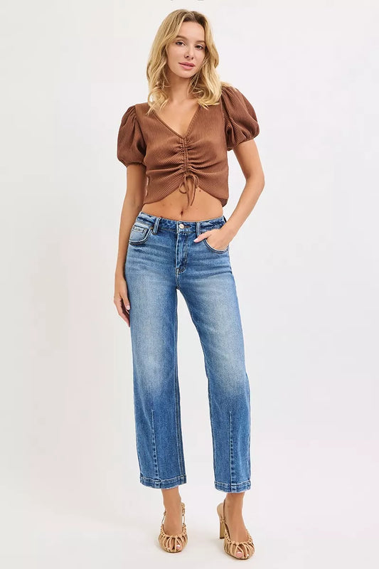 RISEN High Rise Crop Boyfriend Tapered Jeans - Tigbul's Variety Fashion Shop