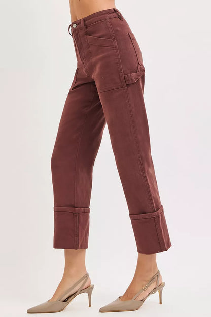 RISEN Full Size High Rise Wide Straight Cuffed Patch Jeans Plus Size - Tigbul's Variety Fashion Shop