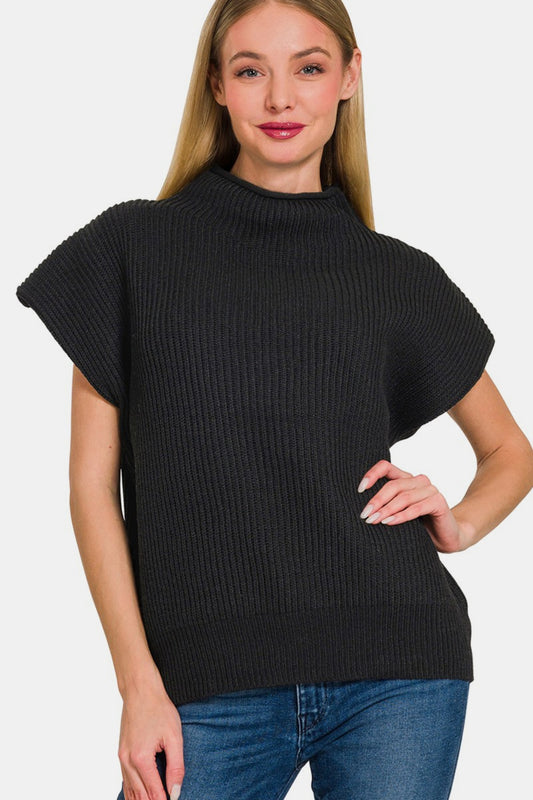 Zenana Short Sleeve Mock Neck Sweater - Tigbul's Variety Fashion Shop