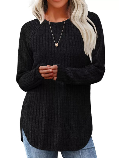 Ribbed Knit Long Sleeve T-Shirt - Tigbul's Variety Fashion Shop