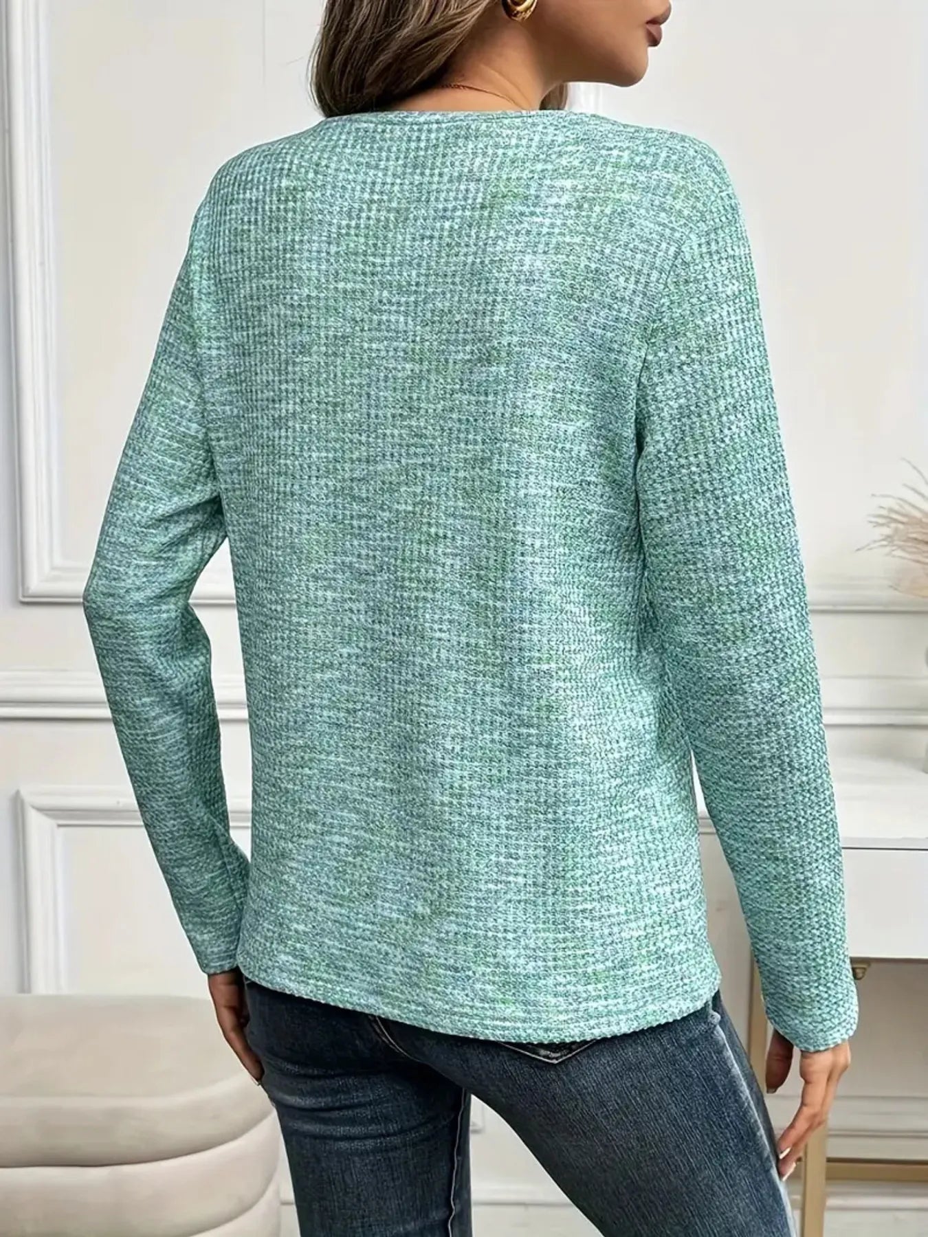 Heathered V-Neck Long Sleeve T-Shirt - Tigbul's Variety Fashion Shop