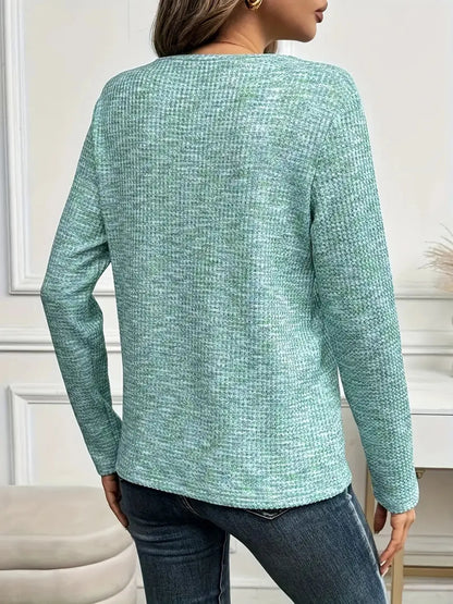 Heathered V-Neck Long Sleeve T-Shirt - Tigbul's Variety Fashion Shop
