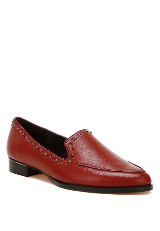 Wolferton Delicate Stud Detail Leather Loafers - Tigbul's Variety Fashion Shop