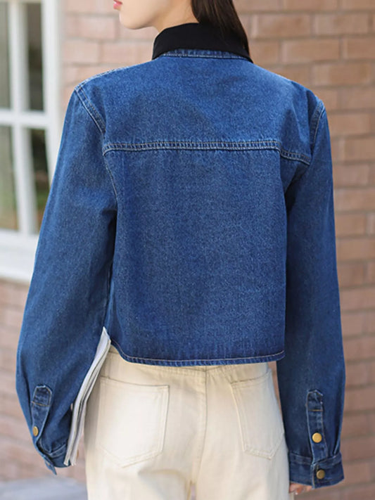 Snap Down Denim Jacket with Chest Pockets - Tigbul's Variety Fashion Shop