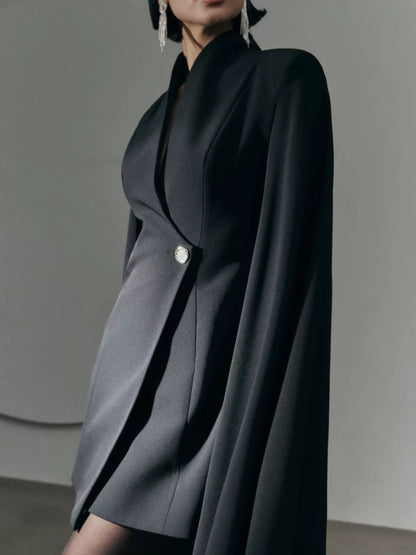 One Button Fitted Mini Blazer Dress with Cape Sleeves - Tigbul's Variety Fashion Shop