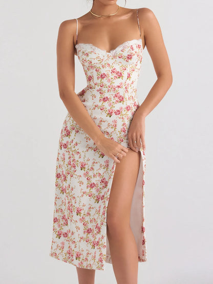 Split Printed Sweetheart Neck Cami Dress - Tigbul's Variety Fashion Shop