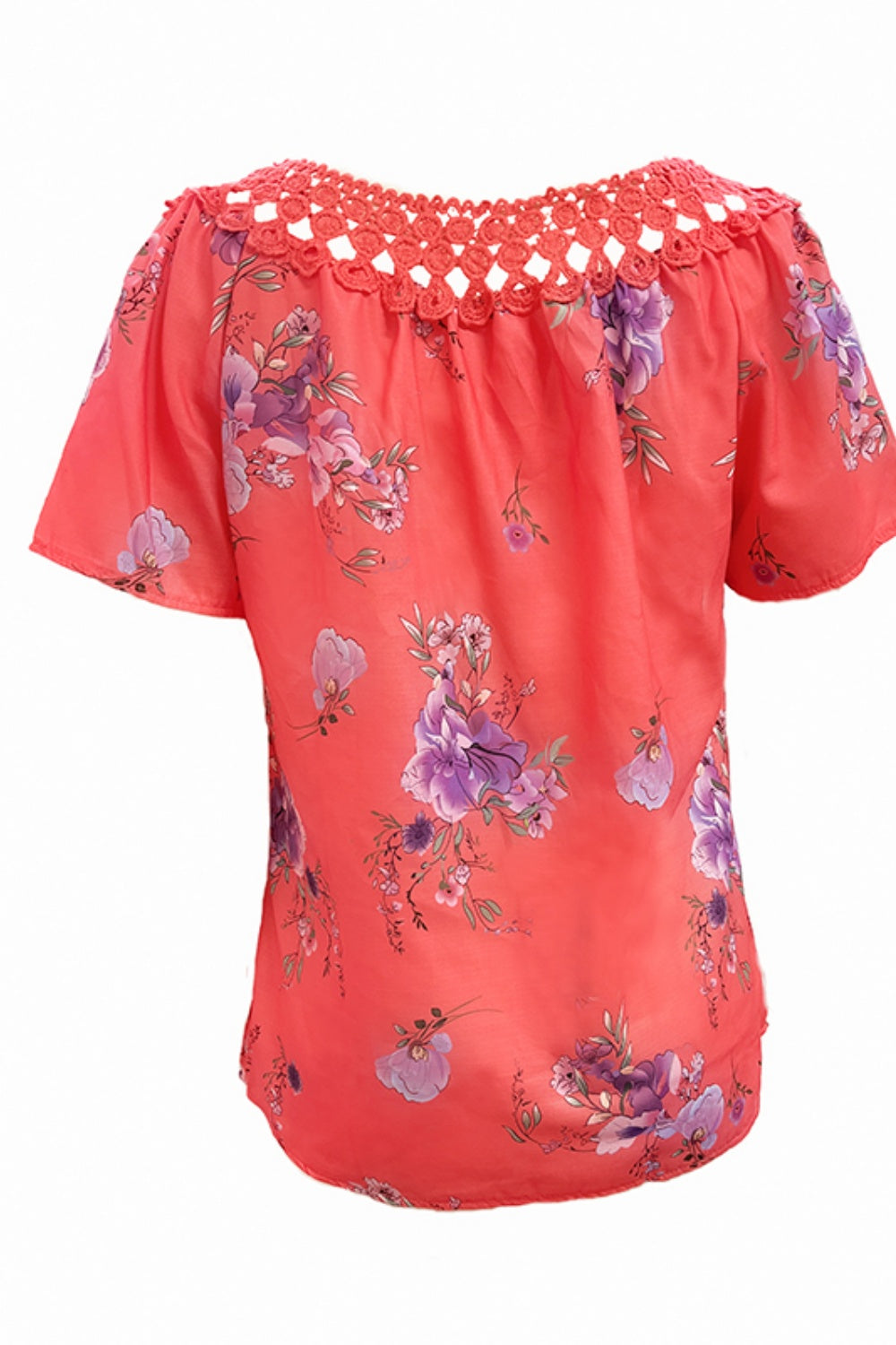 Full Size Printed Tie Neck Short Sleeve Blouse - Tigbul's Variety Fashion Shop