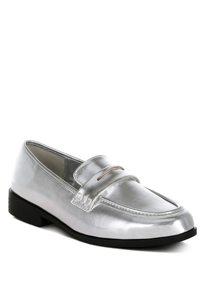 Rugle Metallic Faux Leather Flat Loafers - Tigbul's Variety Fashion Shop