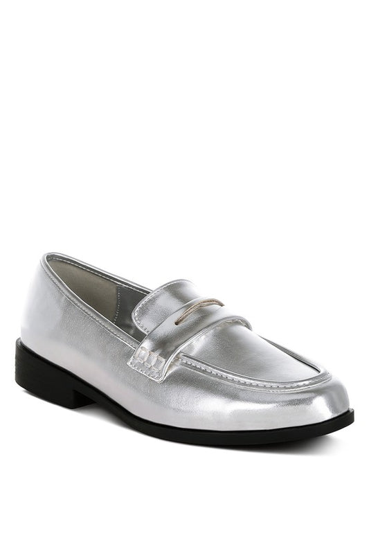 Rugle Metallic Faux Leather Flat Loafers - Tigbul's Variety Fashion Shop