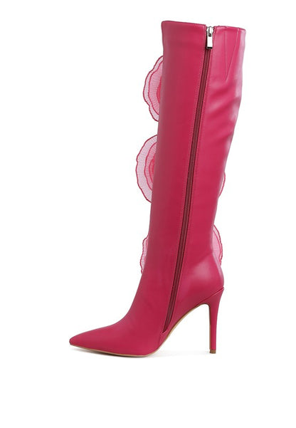 Chinkara Sheer Big Rose Detail Long 4" High Heel Boots - Tigbul's Variety Fashion Shop