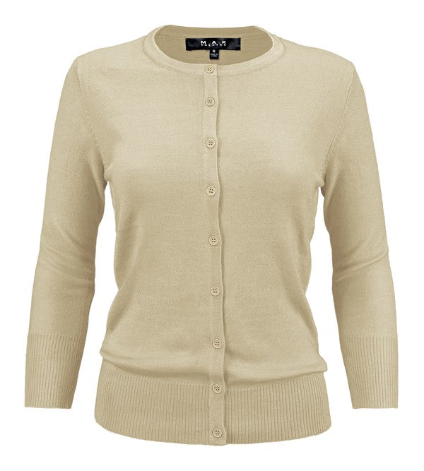 Ladies Crewneck Button Down Knit Cardigan Sweater - Tigbul's Variety Fashion Shop