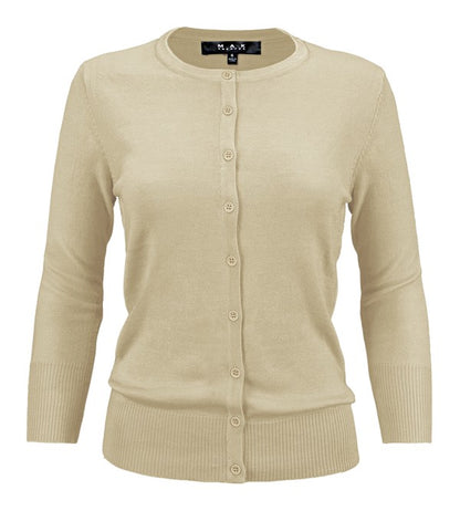 Ladies Crewneck Button Down Knit Cardigan Sweater - Tigbul's Variety Fashion Shop