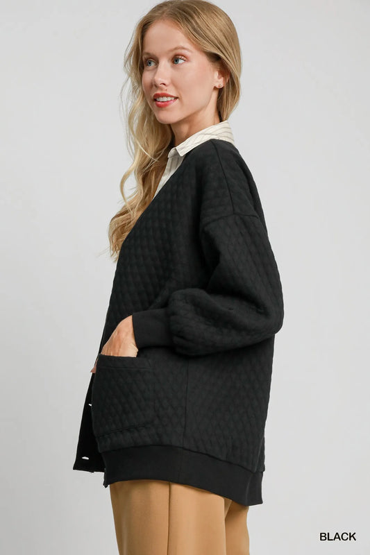 Umgee Button-Up Jacquard Cardigan - Tigbul's Variety Fashion Shop