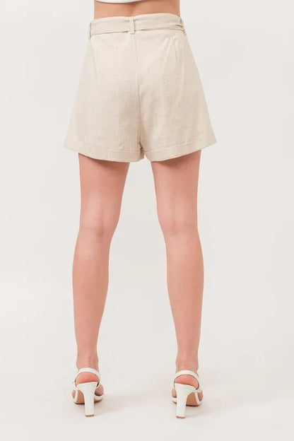 Beige Linen Blend Flowy Shorts - Tigbul's Variety Fashion Shop