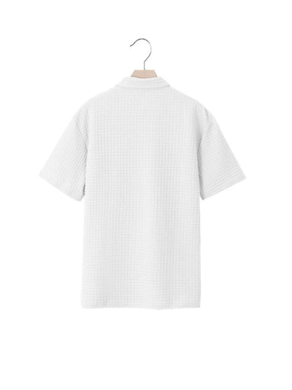 Men's Full Size Waffle Short Sleeve Polo with Zipper Detail Plus Size - Tigbul's Variety Fashion Shop