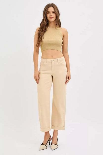 Tummy Control Mid Rise Ankle Barrel Relaxed Baggy - Tigbul's Variety Fashion Shop
