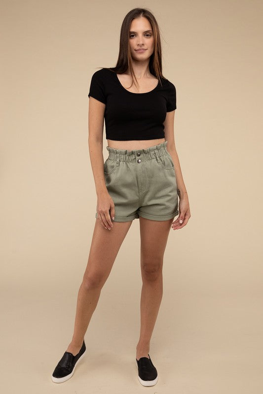 Double Buttoned Waistband Denim Shorts - Tigbul's Variety Fashion Shop