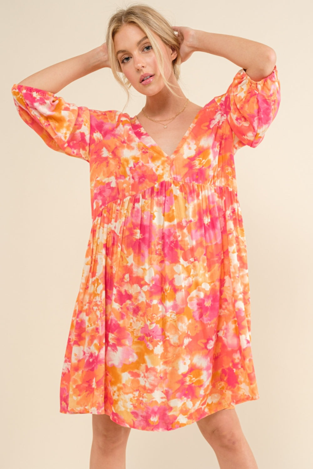 And The Why Full Size Printed Tie Back Long Sleeve Dress - Tigbul's Variety Fashion Shop