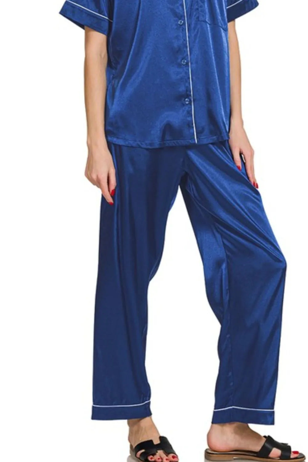 Satin Short Sleeve Top and Pants Pajama Set - Tigbul's Variety Fashion Shop